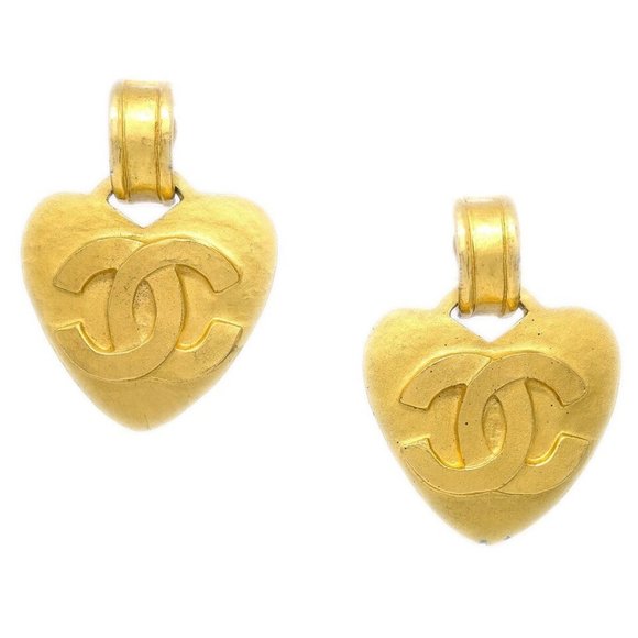 Chanel Dangle Heart Earrings Clip-On Gold 95P 112516 - Picture 1 of 8
